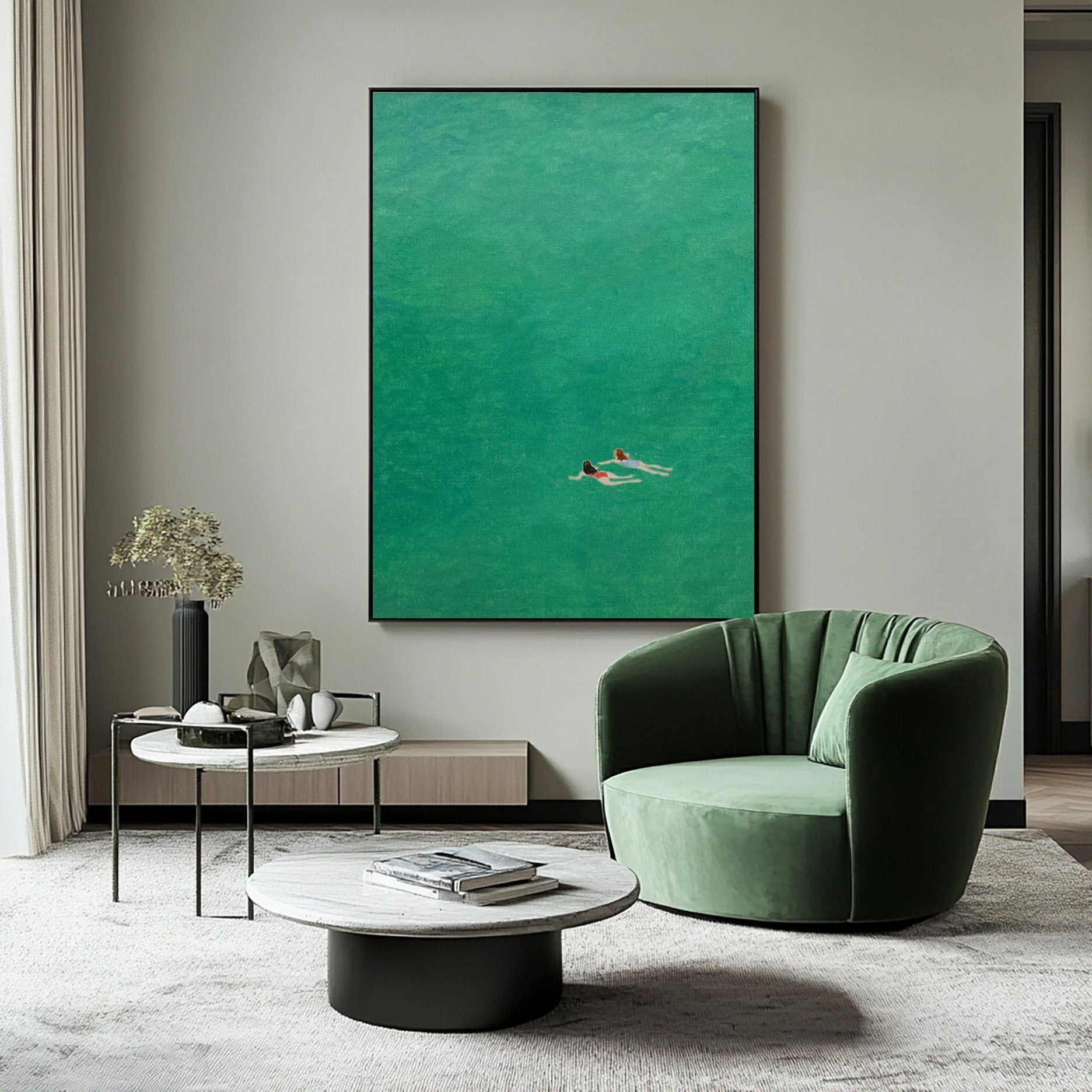 Floating in Green: Minimalist Art of Swimmers in Clear, Calm Waters #BGA 287