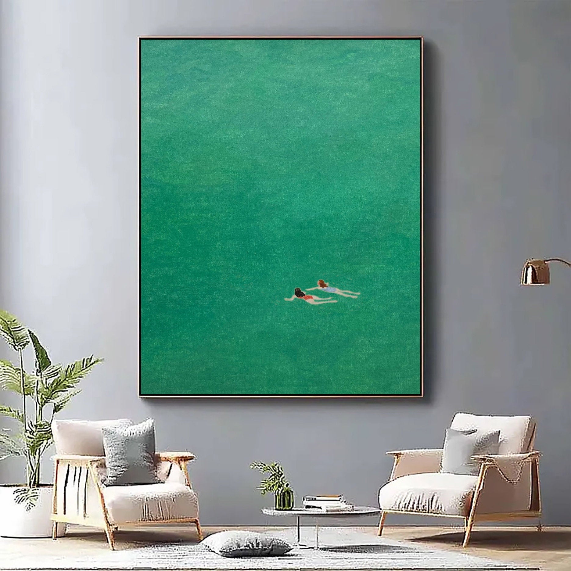 Floating in Green: Minimalist Art of Swimmers in Clear, Calm Waters #BGA 287