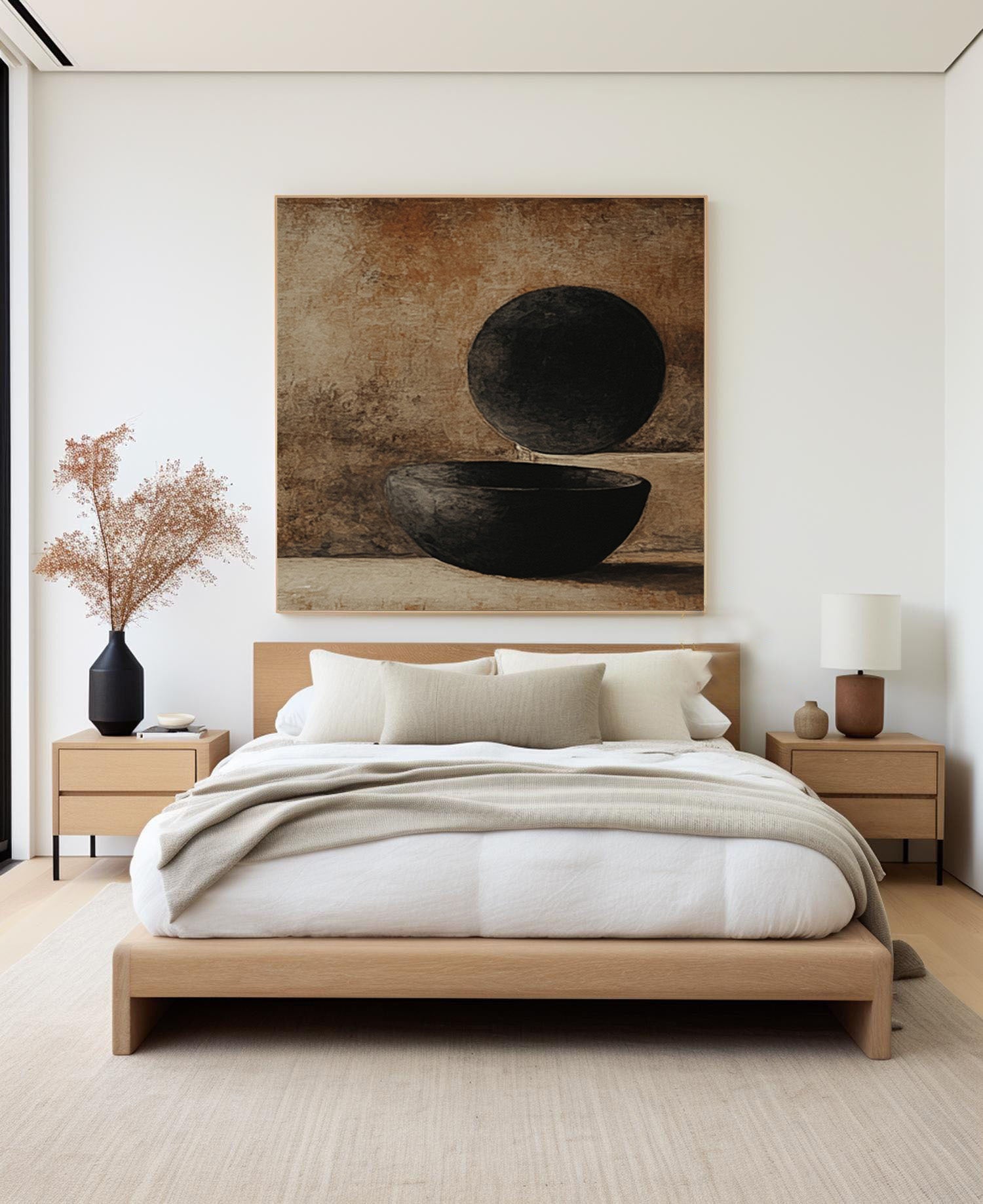 Minimalist Art with Dark Geometric Forms on Textured Canvas #BGA 193