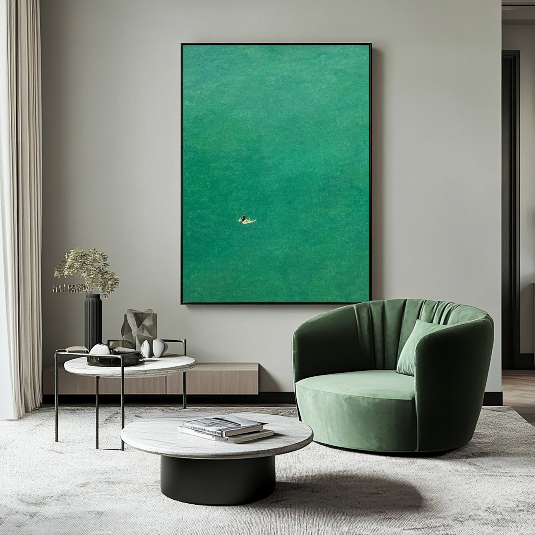 Modern Painting of a Swimmer in Tranquil Turquoise Water #BGA 284