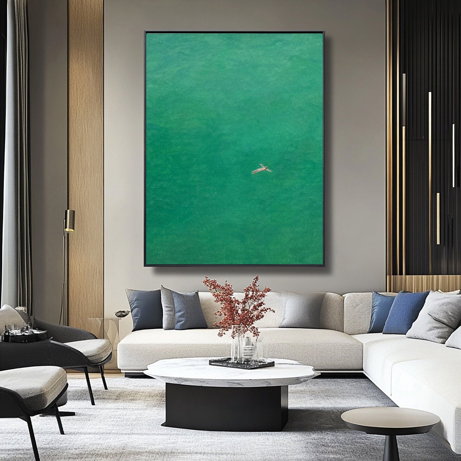 Emerald Immersion: Modern Painting of a Diver from Above #BGA 286