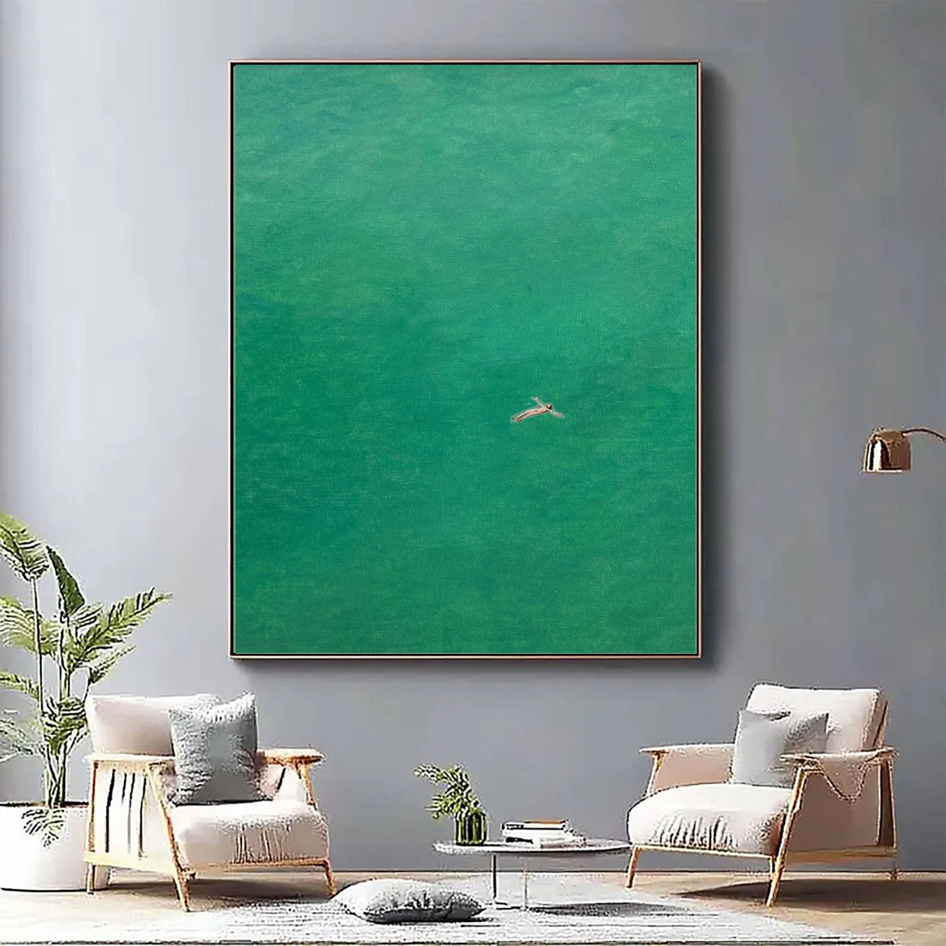 Emerald Immersion: Modern Painting of a Diver from Above #BGA 286