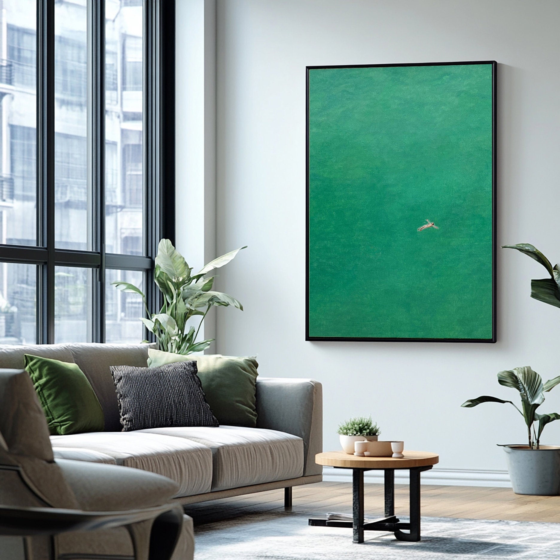Emerald Immersion: Modern Painting of a Diver from Above #BGA 286