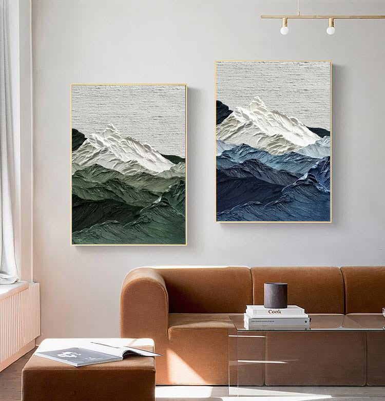 Glacial Peaks: 3D Mountain Range Art, Textured Abstract Set #BGA 131
