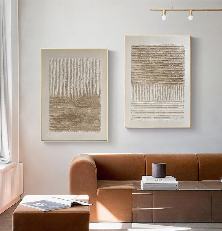 Modern Minimalist Set of Two with Sculpted Neutral Striations #BGA 194