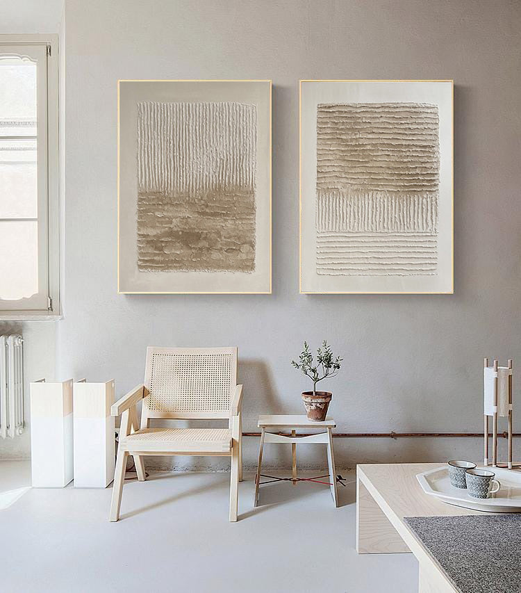 Modern Minimalist Set of Two with Sculpted Neutral Striations #BGA 194