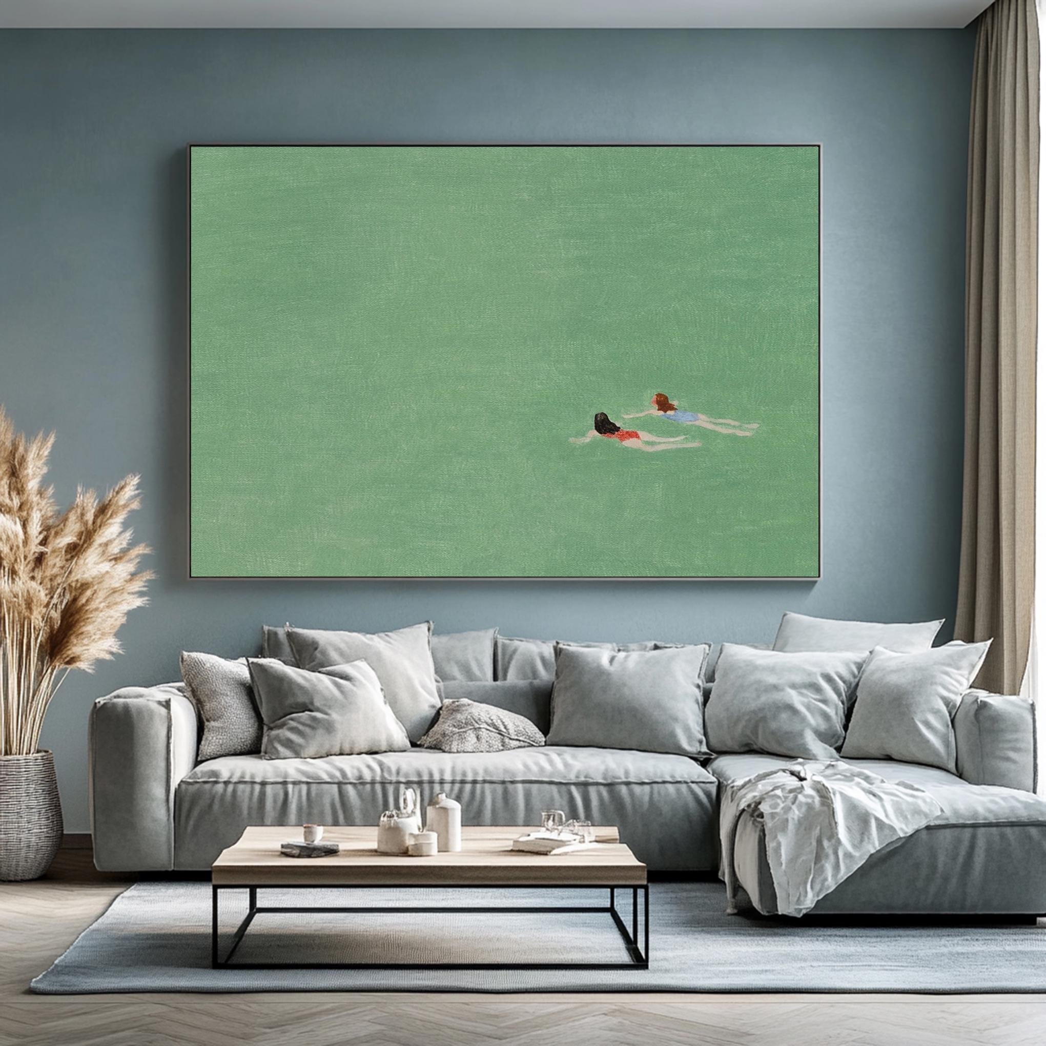 Serene Overhead Depiction of Swimmers in Light Green Water #BGA 288