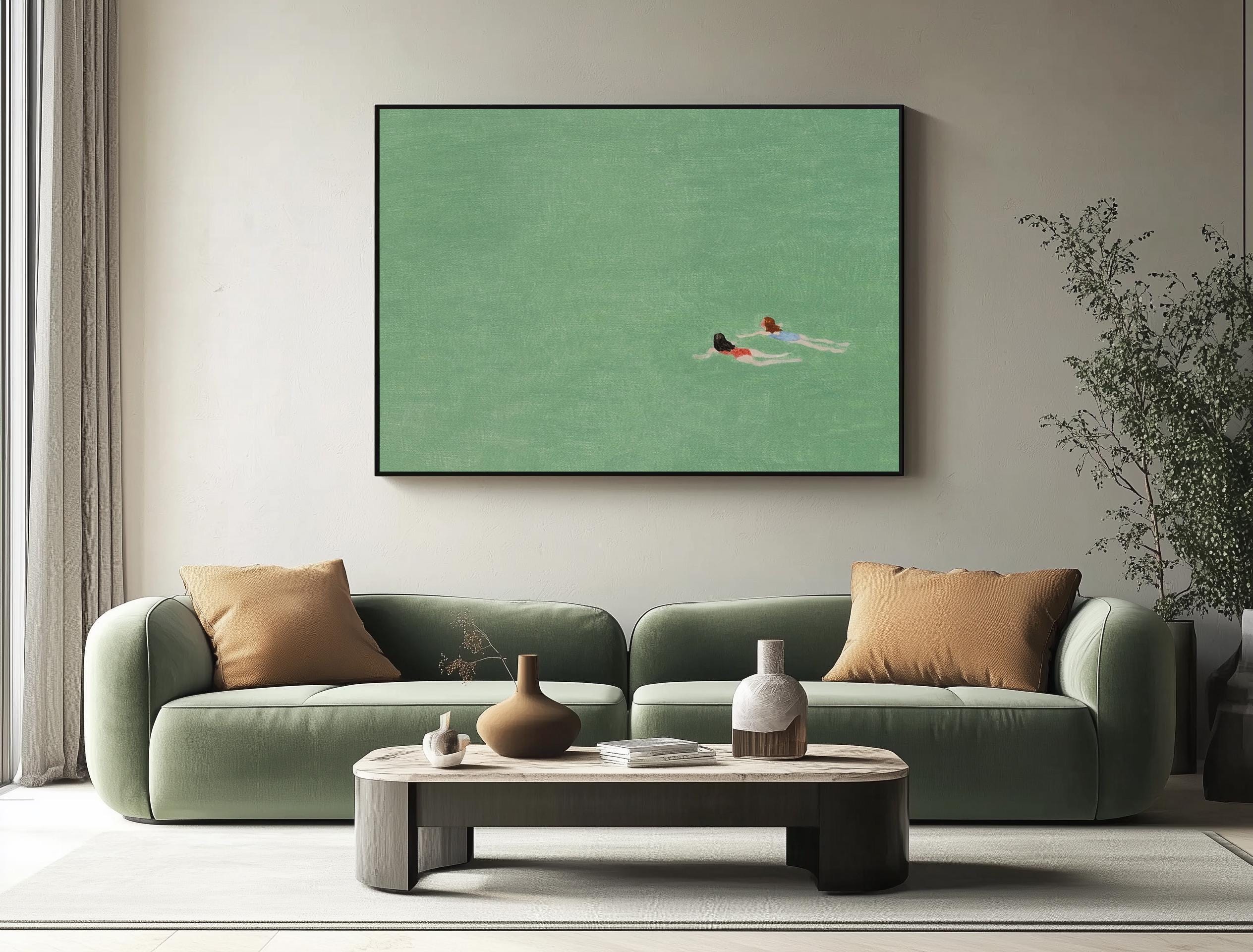 Serene Overhead Depiction of Swimmers in Light Green Water #BGA 288
