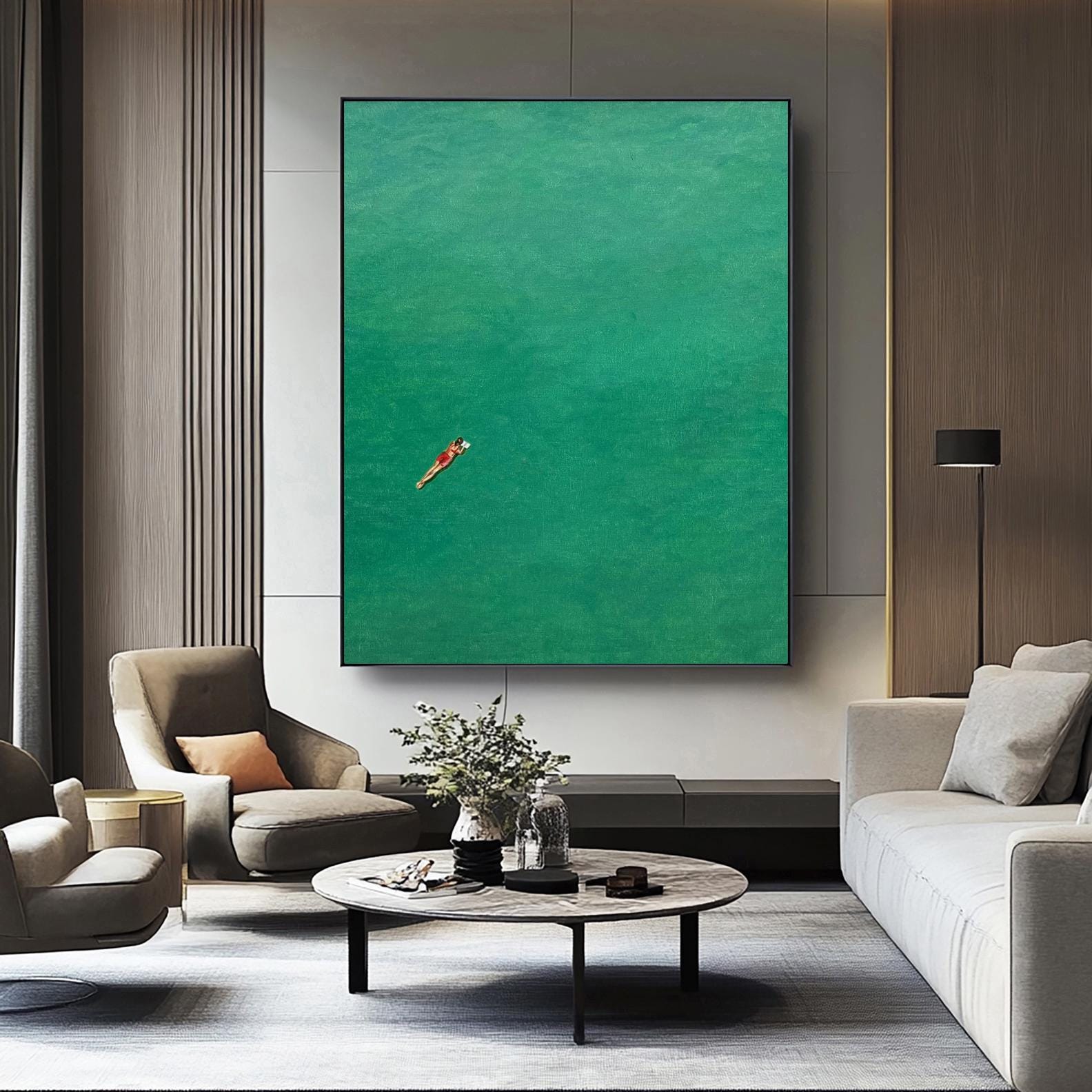 Contemporary Painting of a Diver Entering Clear Green Water #BGA 283