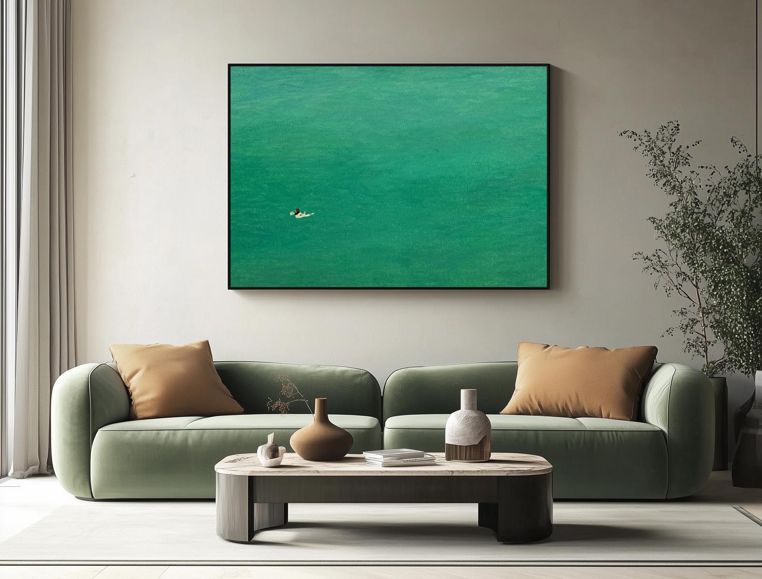 Modern Painting of a Swimmer in Tranquil Turquoise Water #BGA 284