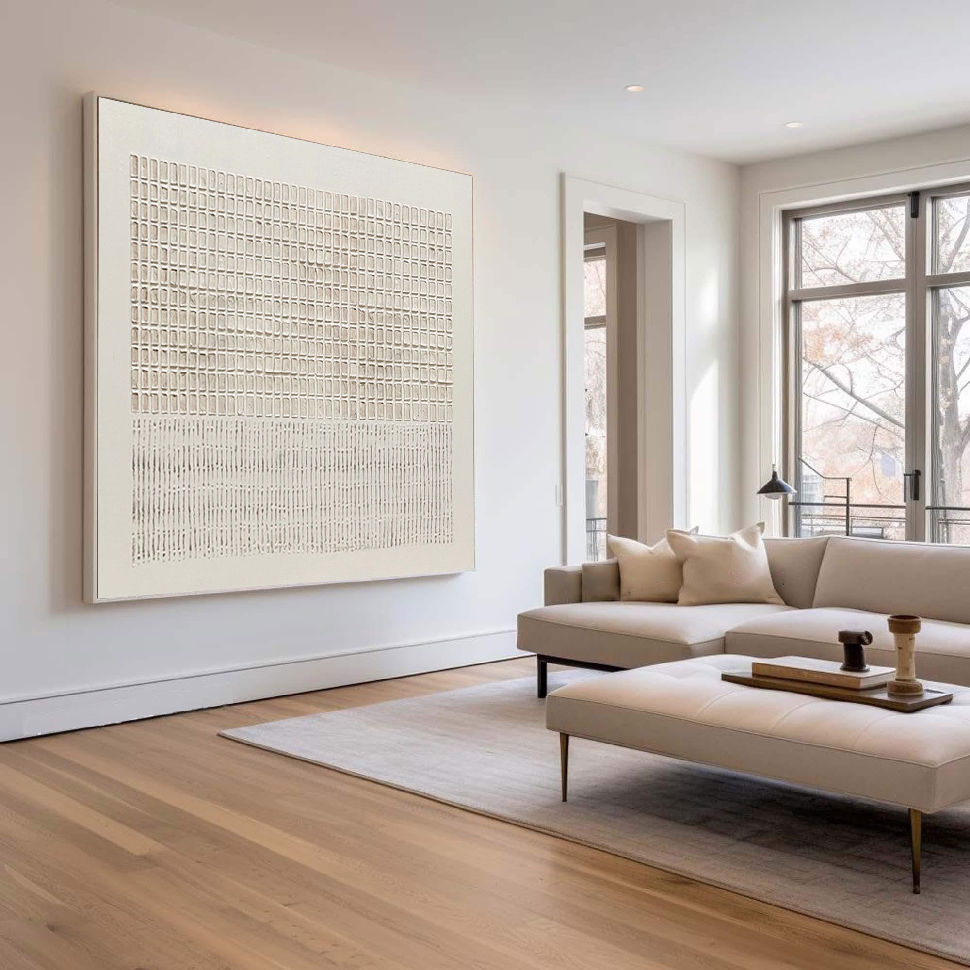 Large Contemporary Abstract Oil Painting, Beige Grid Textured Art for Modern Interior #WAB 018
