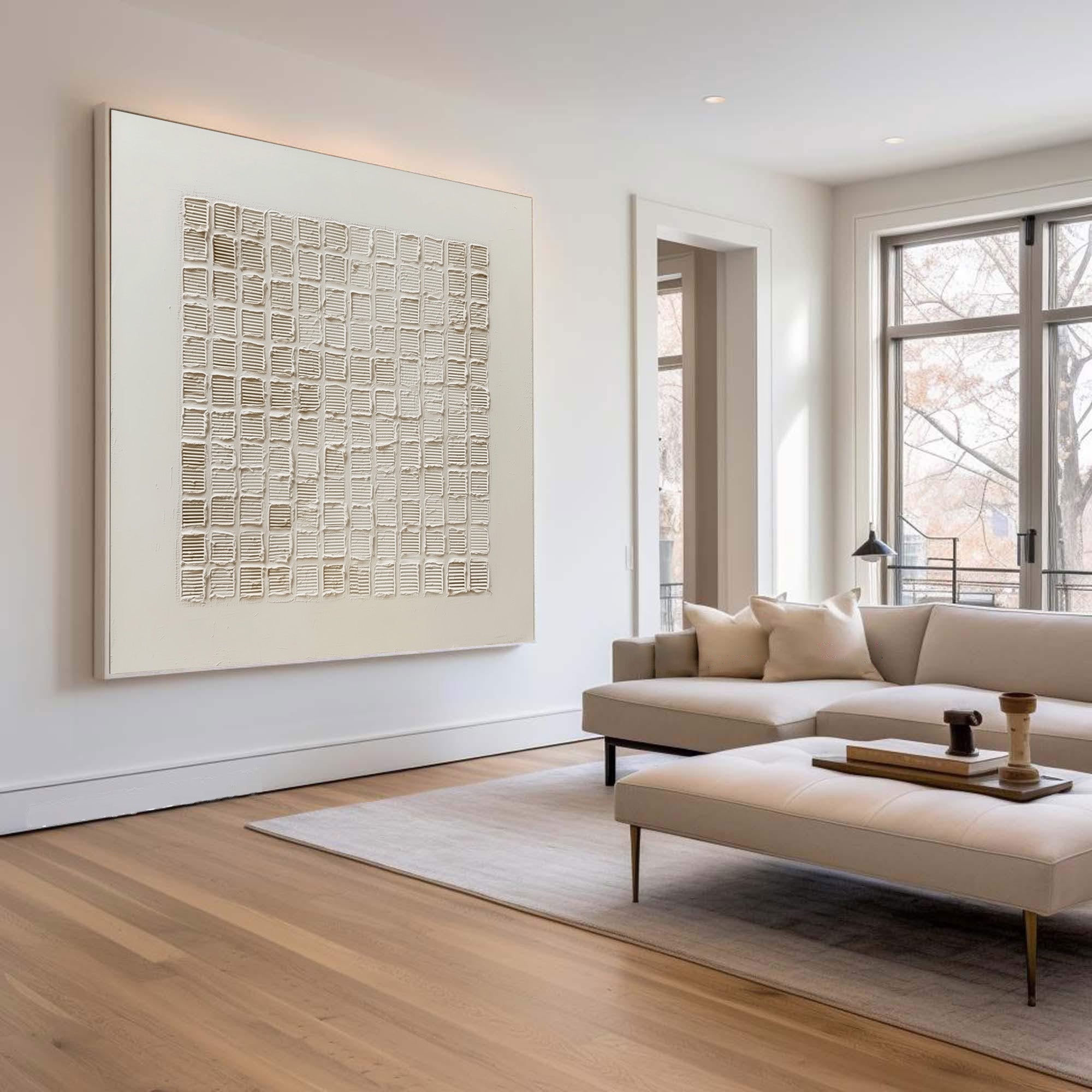 Minimalist Beige Painting Relief Grid Texture #WG 055