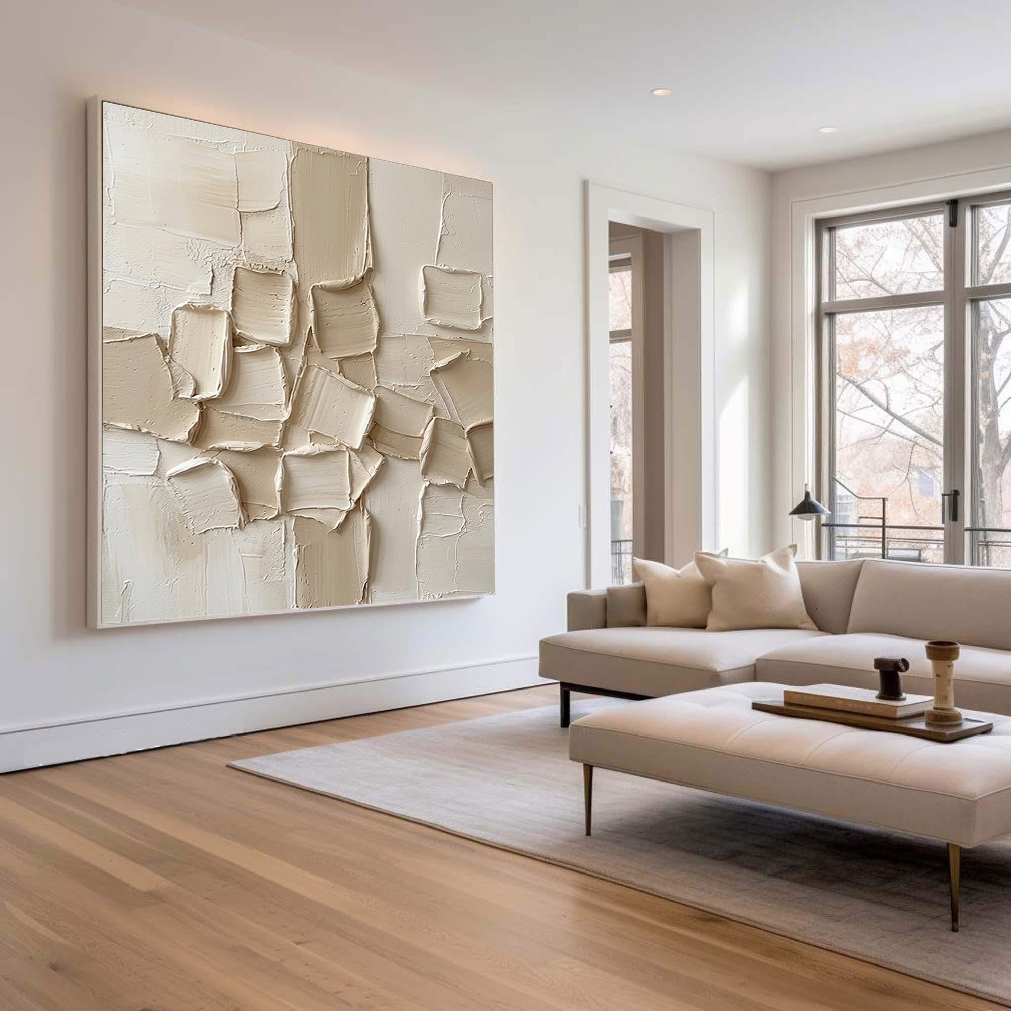 Large Layered Surface Composition Wall Art Contemporary Neutral Relief Painting