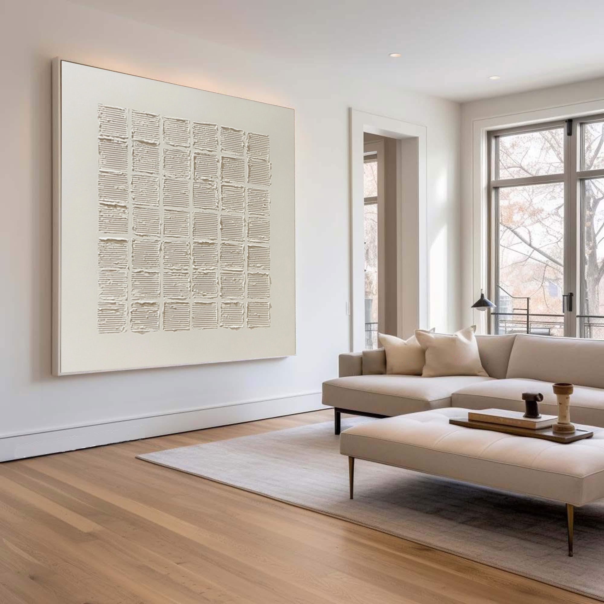 Textured Grid Abstract Art Square Neutral Decor #WG 057