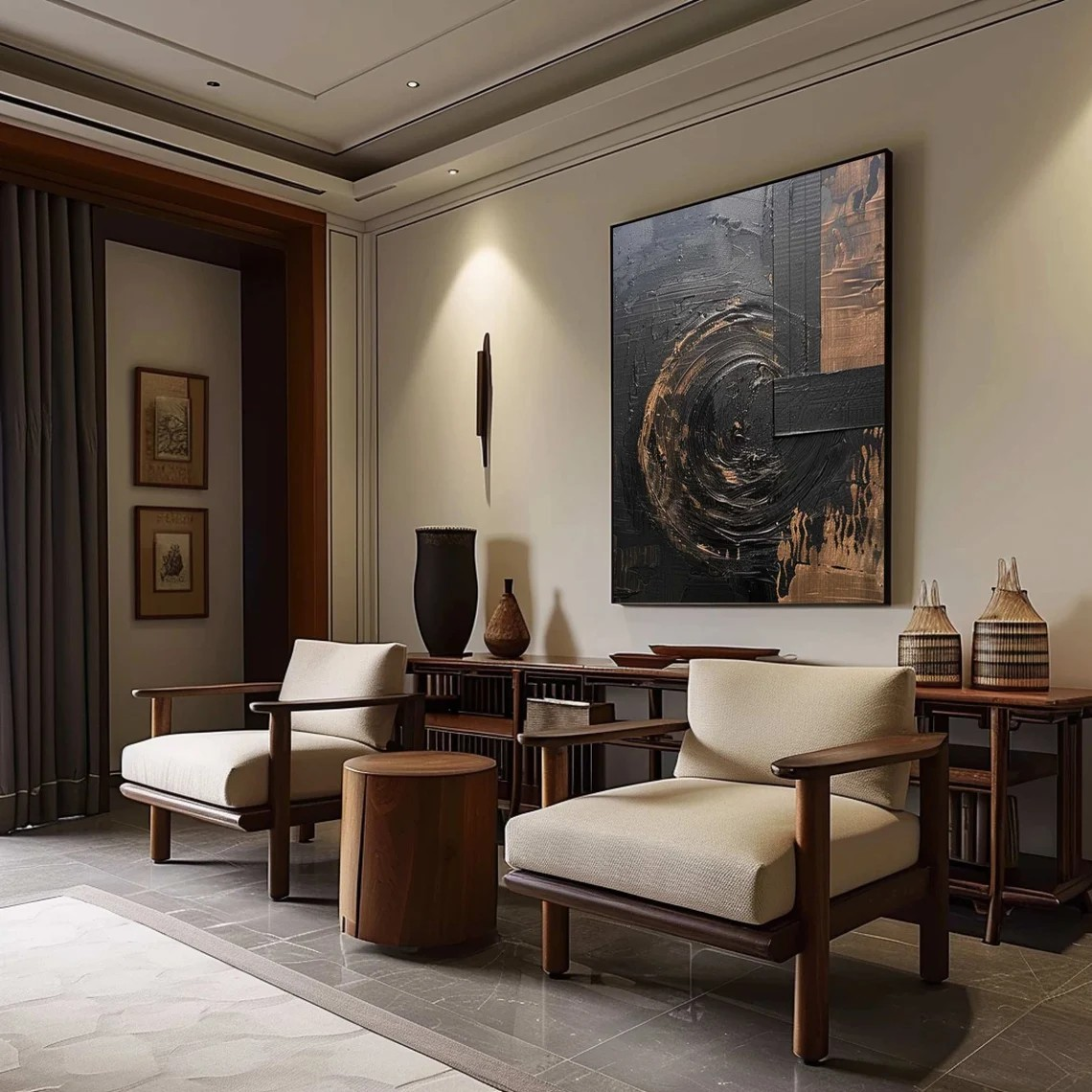 Layered Texture Abstract Art, Black and Bronze Wall Painting #BGA 089