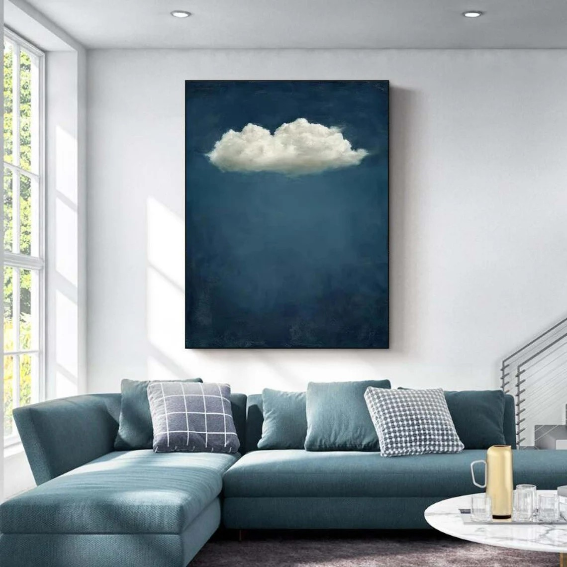 Celestial Solitude: Emerald Blue Cloud, Minimalist Sky Art #BGA 107