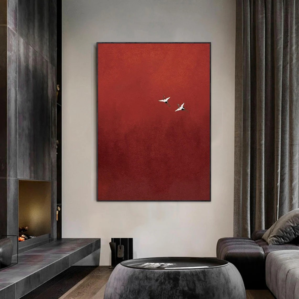 Dramatic Red Sky, Birds in Flight, Contemporary Wall Canvas #BGA 091