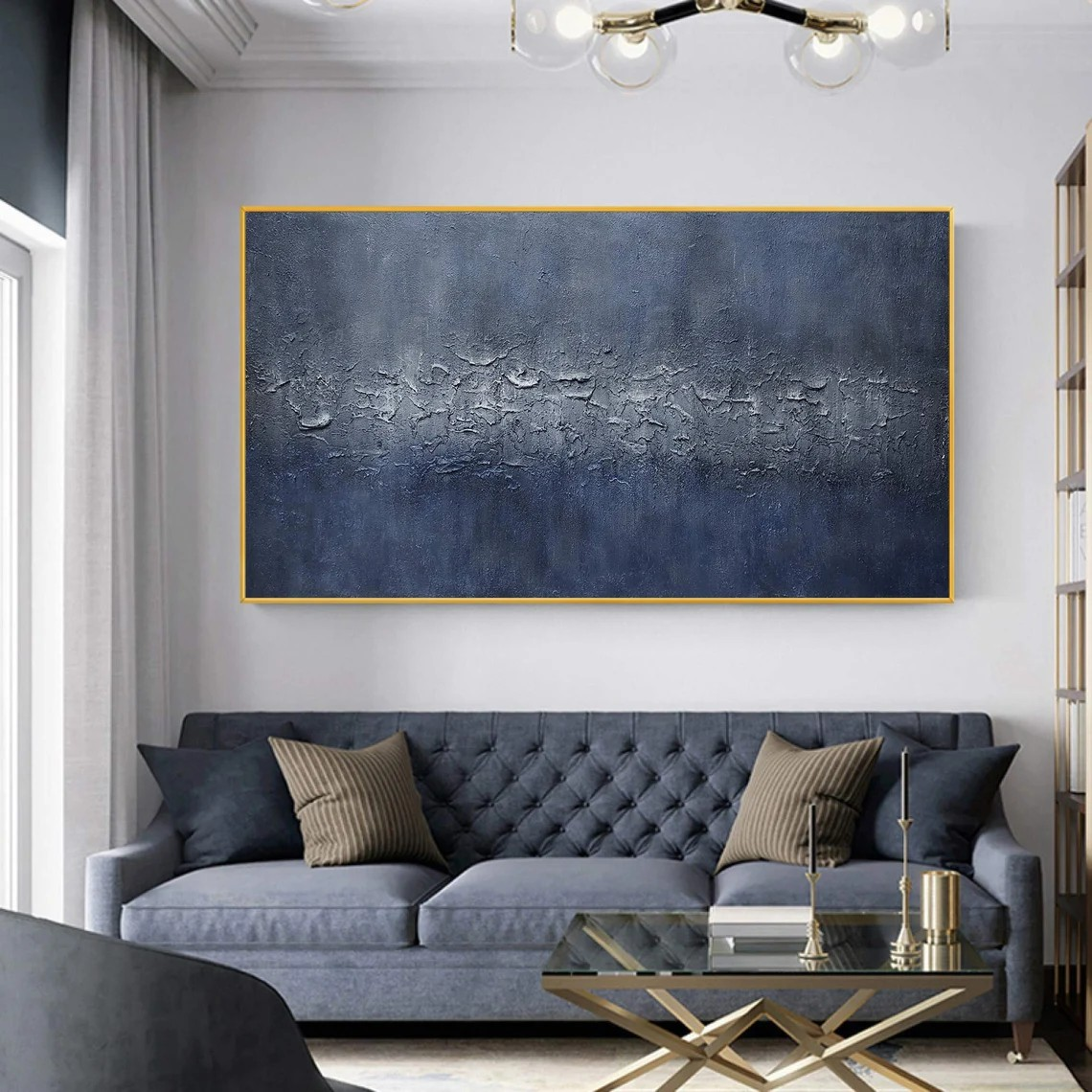 Chasm of Blue: Abstract Dark Blue Art, Tactile Relief Decor #BGA 109