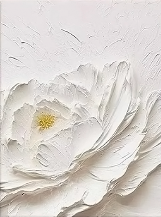 White Bloom: Textured Floral Canvas, Modern 3D Wall Art #BGA 114