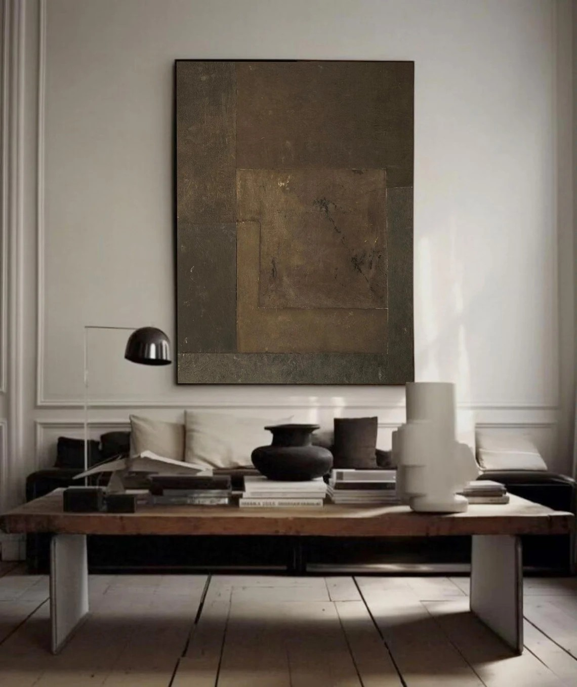 Layered Square Brown Painting, Contemporary Textured Art #BGA 102
