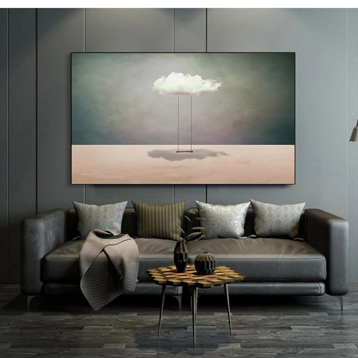Modern Cloud Swing, Surreal Turquoise Landscape Wall Art #BGA 106