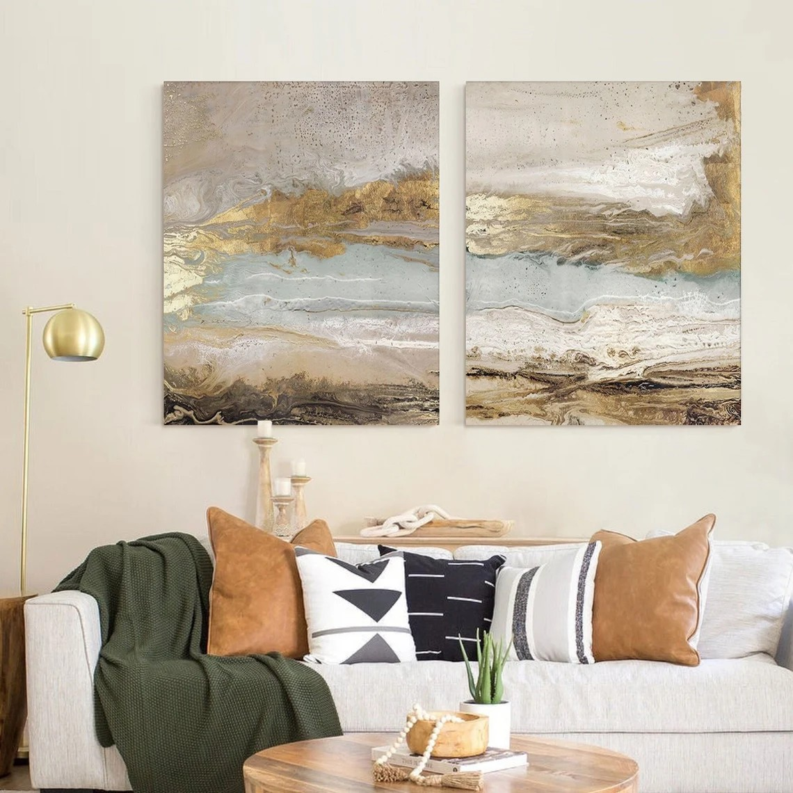 Modern Abstract Landscapes, Neutral Canvas With Gold #BGA 108