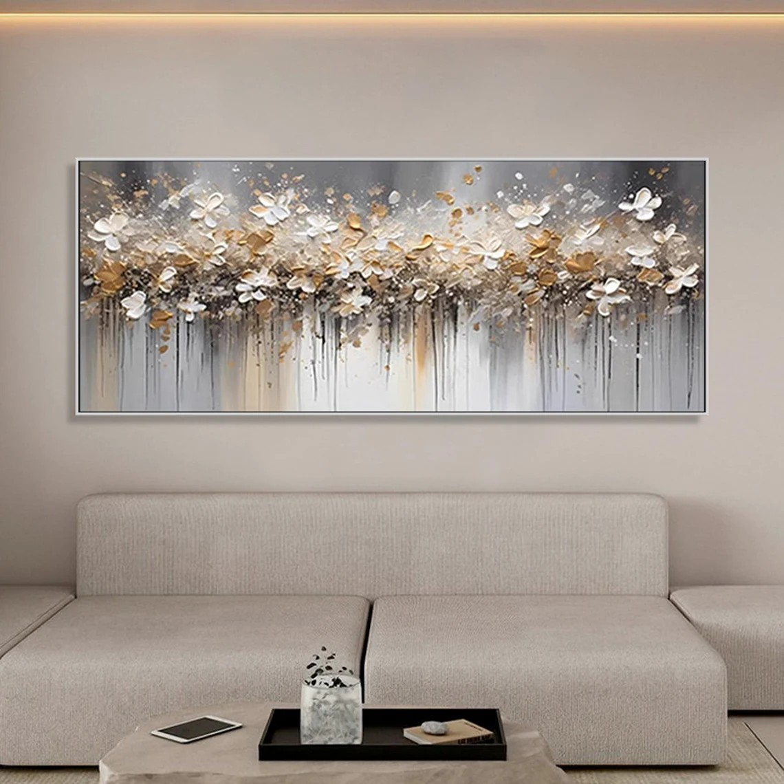 Modern Abstract Floral Wall Art with Golden Highlights #BGA 011