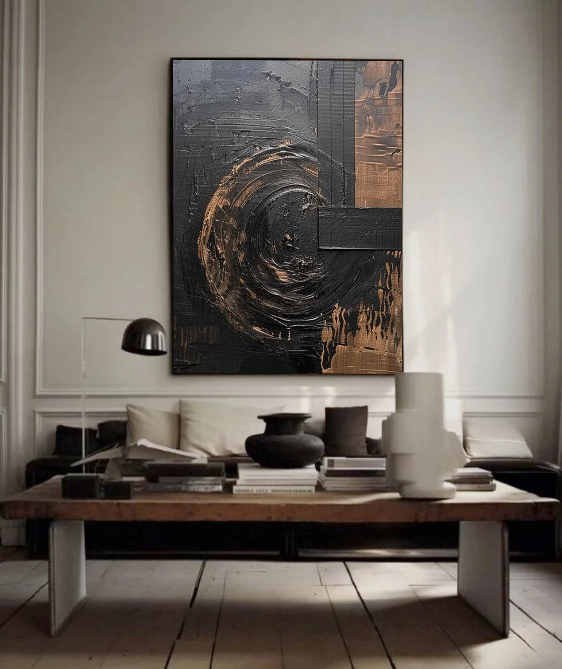 Layered Texture Abstract Art, Black and Bronze Wall Painting #BGA 089