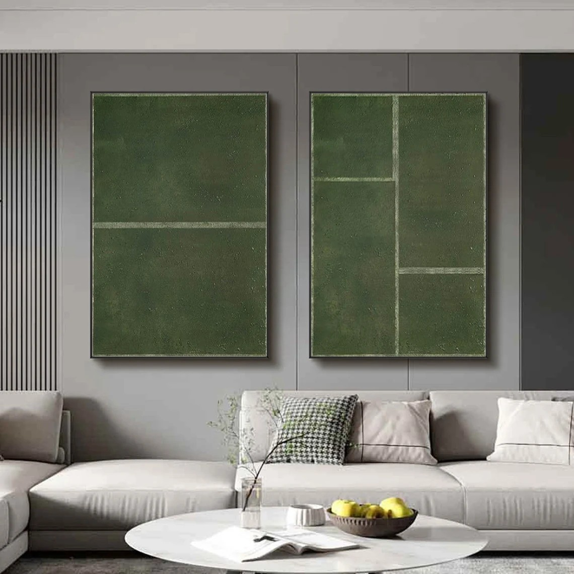 Modern Green Geometric Art, Textured Minimalist Set Of 2 #BGA 082