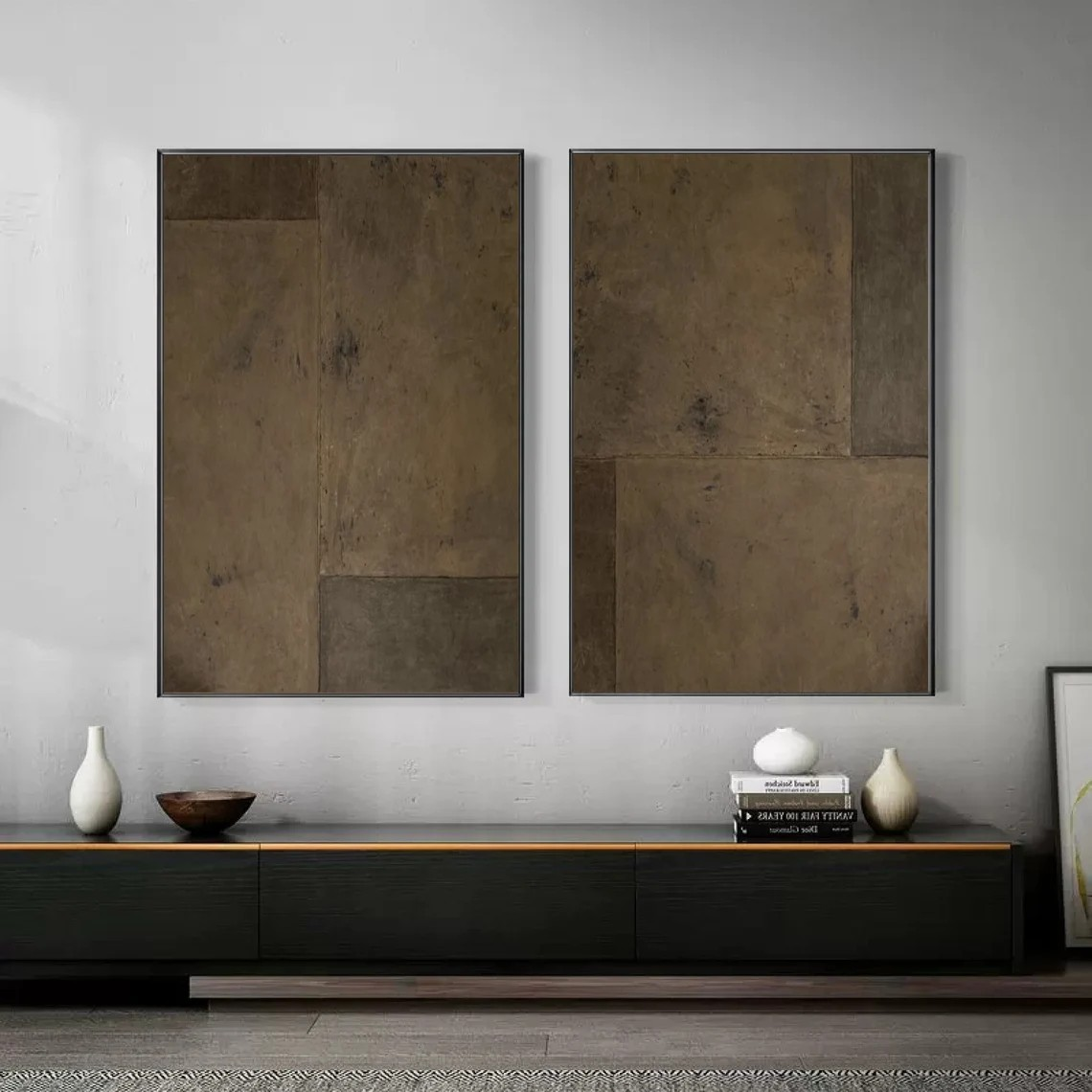 Earthen Duet: Brown Textured Abstract Set, Minimalist Art #BGA 110