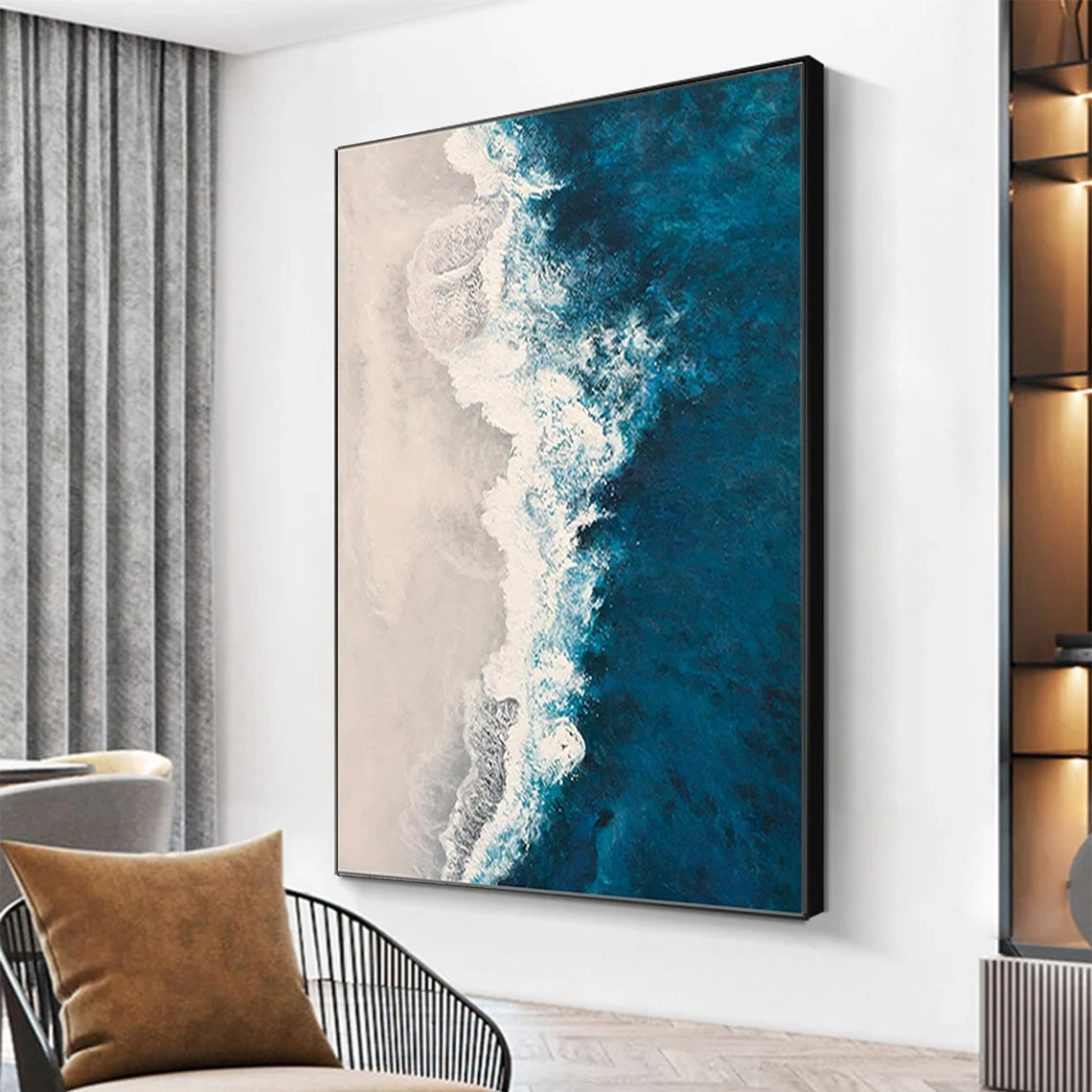 Coastal Wall Art with Deep Blue Ocean and Sand #BGA 010