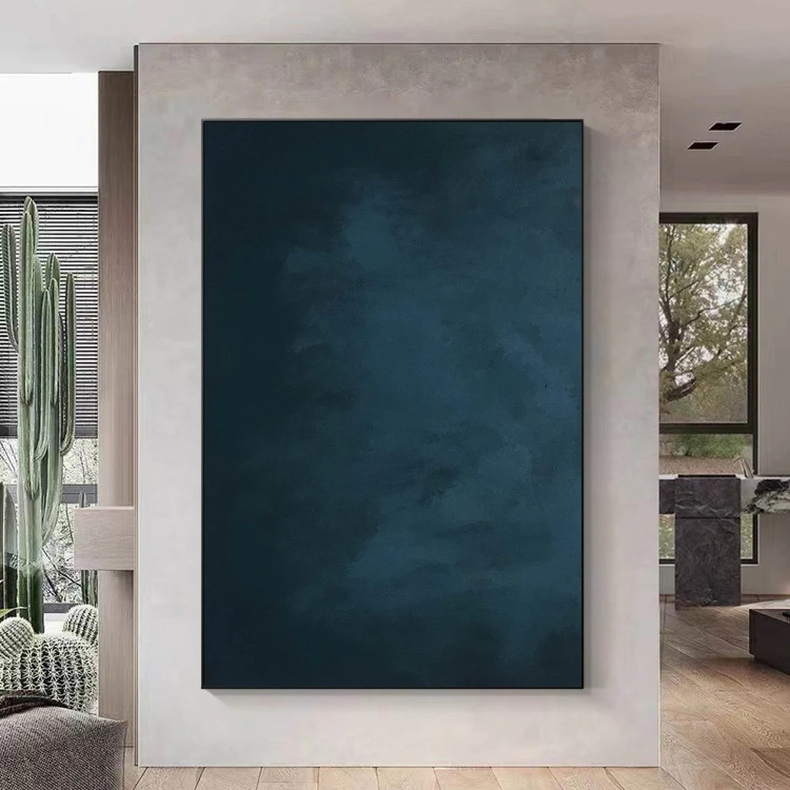 Dark Blue Abstract Art, Subtle Texture Painting, Modern Decor #BGA 078