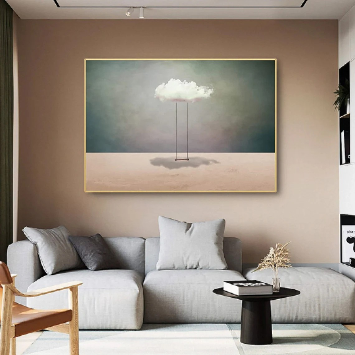 Modern Cloud Swing, Surreal Turquoise Landscape Wall Art #BGA 106
