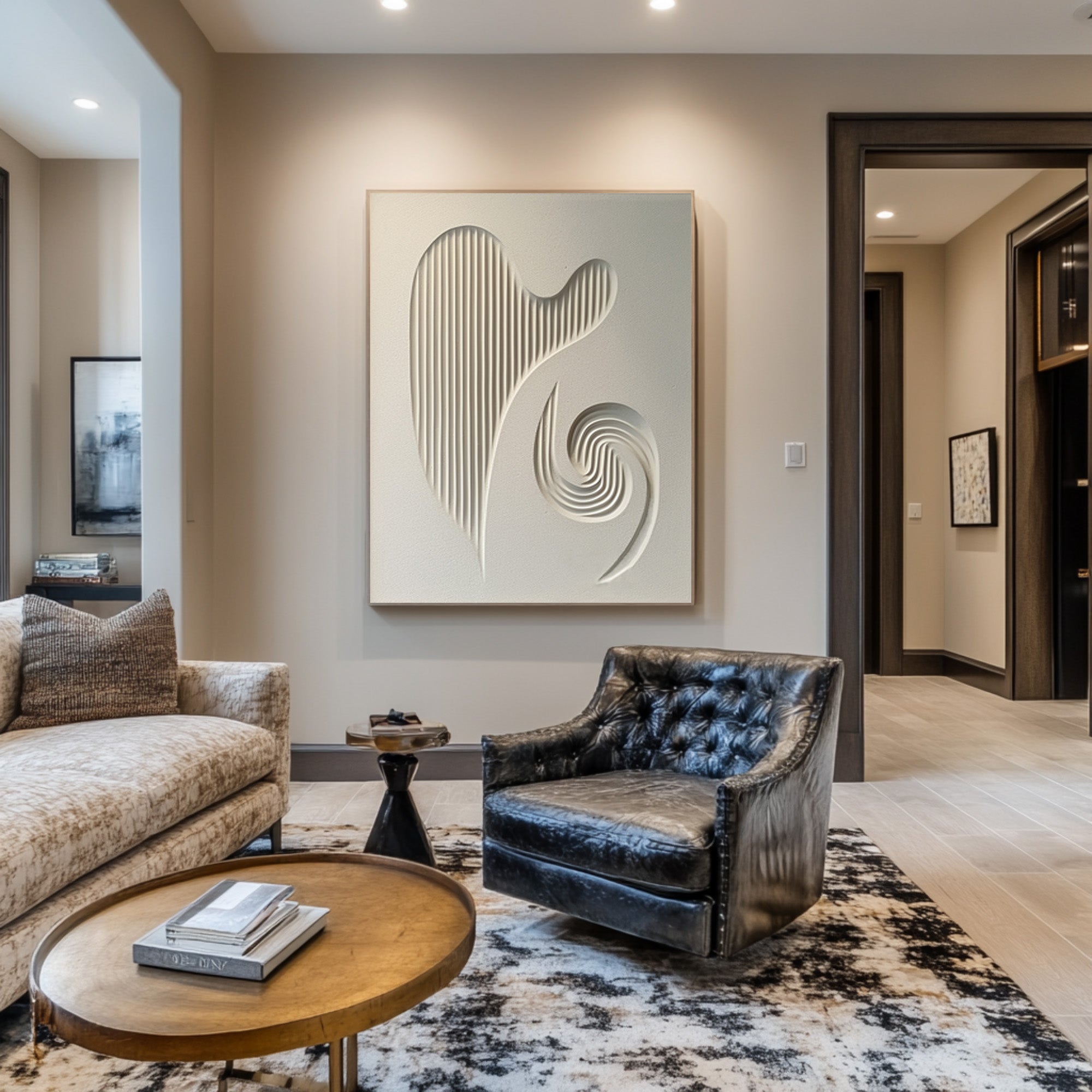 Elegant White Textured Abstract Art for Living Room #WG 080