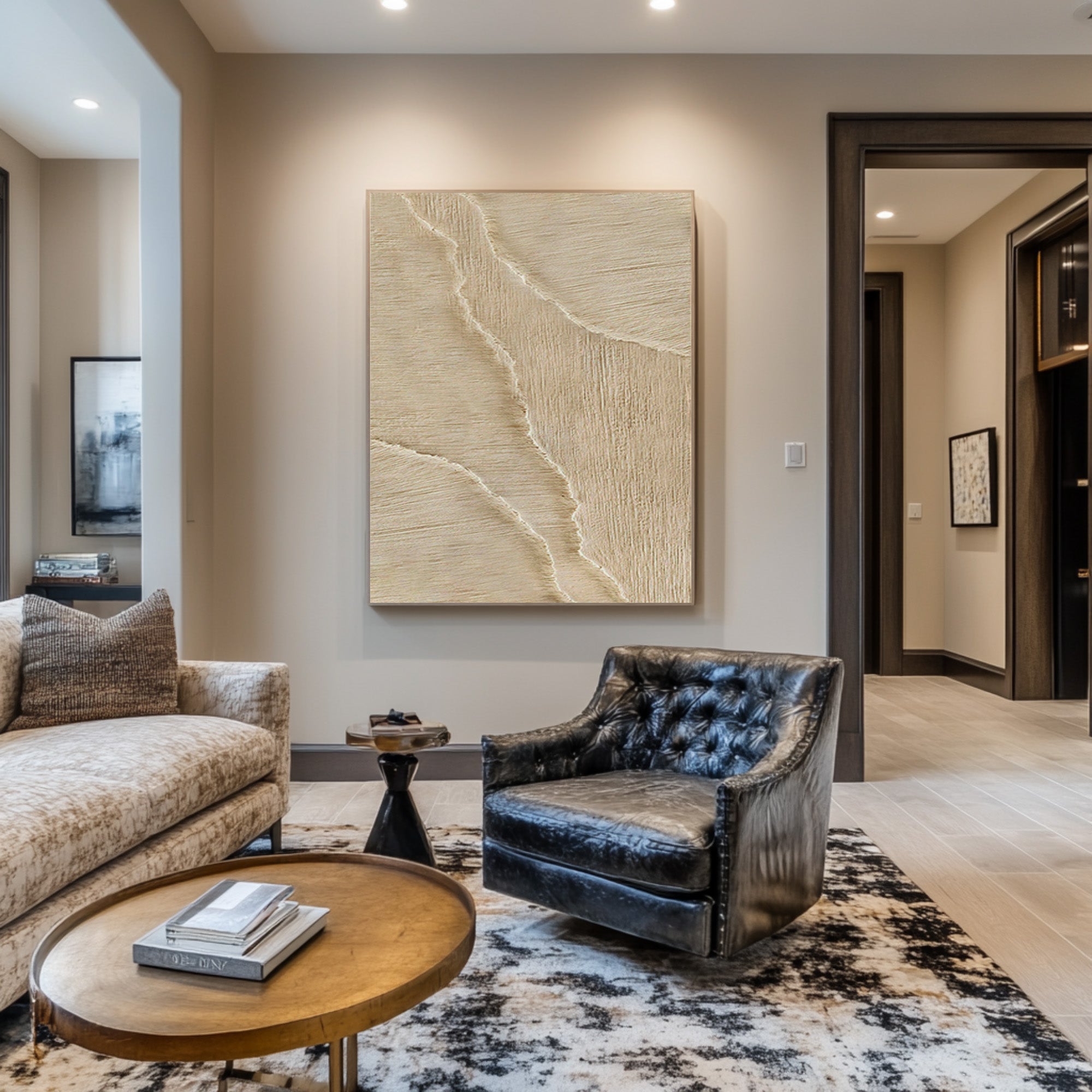 Vertical Textured Abstract Art Minimalist Beige Decor #WG 069