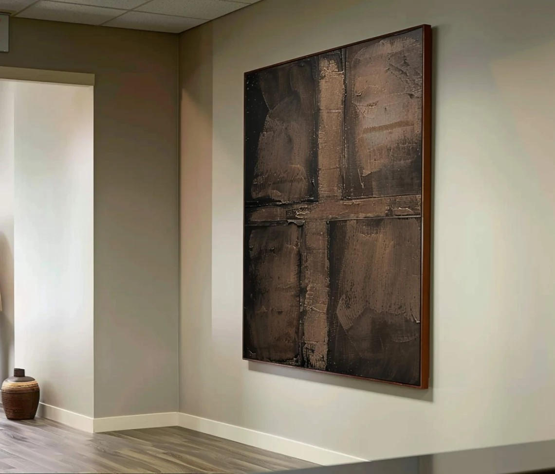 Wabi-Sabi Textured Painting, Brown Abstract Wall Art #BGA 090