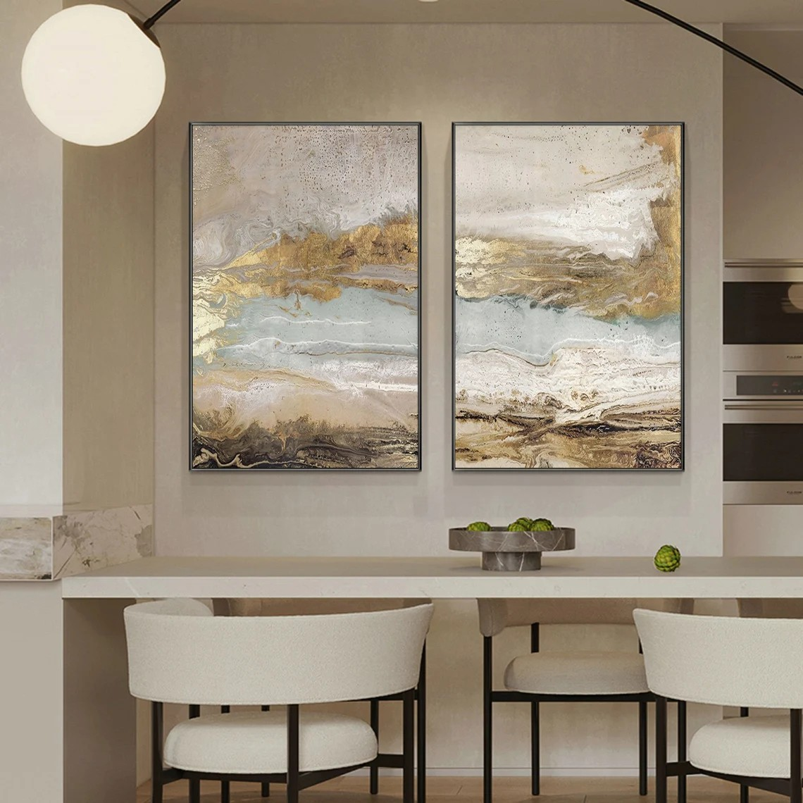 Modern Abstract Landscapes, Neutral Canvas With Gold #BGA 108