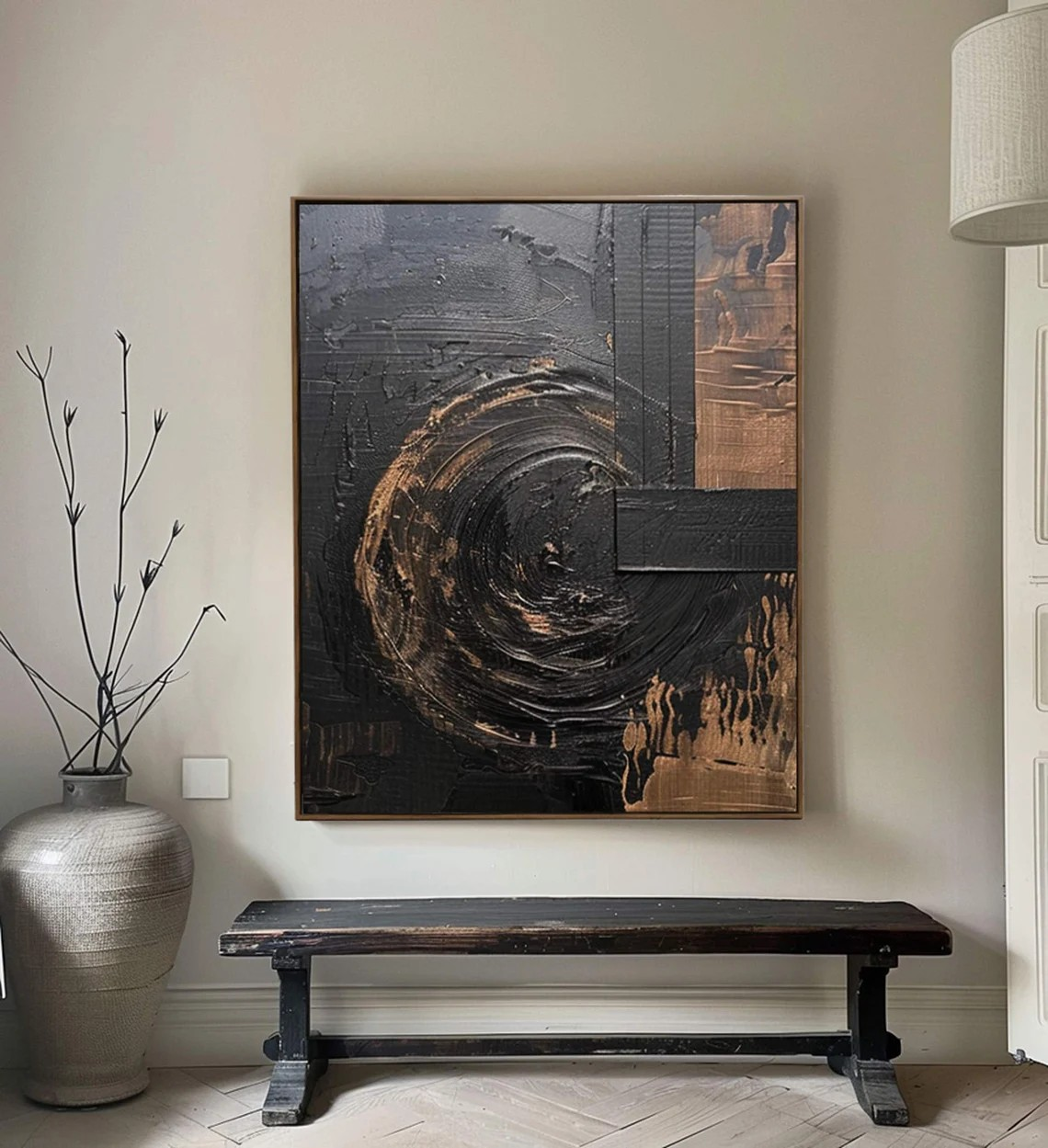 Layered Texture Abstract Art, Black and Bronze Wall Painting #BGA 089