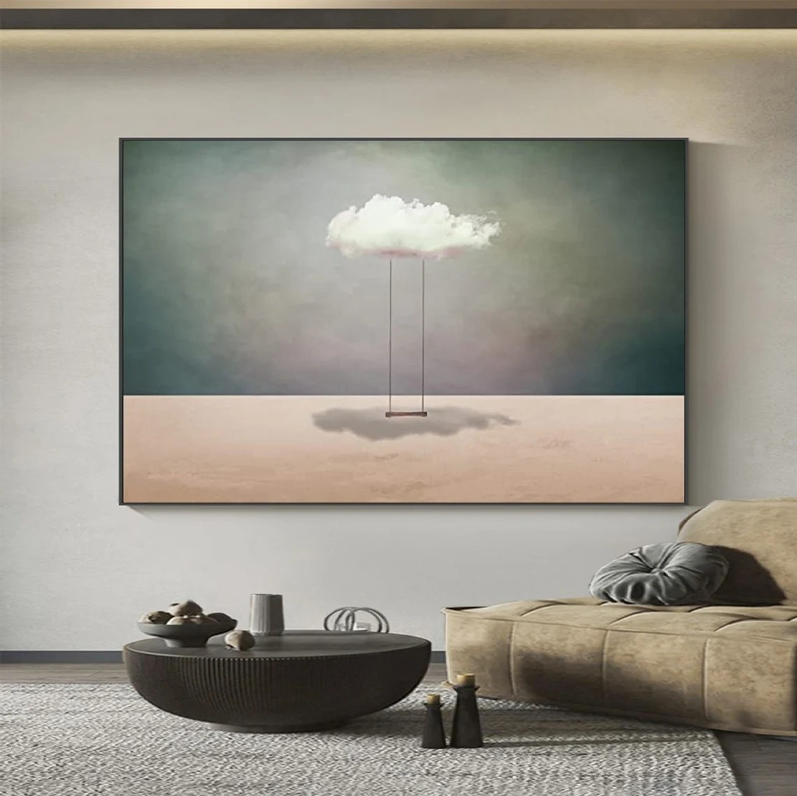 Modern Cloud Swing, Surreal Turquoise Landscape Wall Art #BGA 106