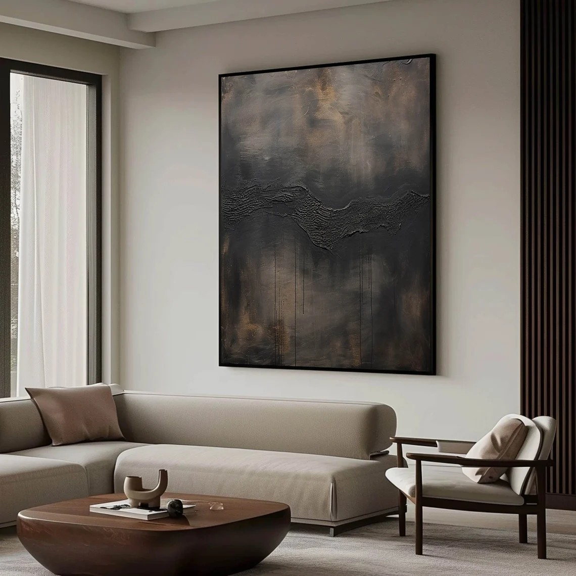 Textured Dark Abstract Painting, Moody Minimalist Art Canvas #BGA 081