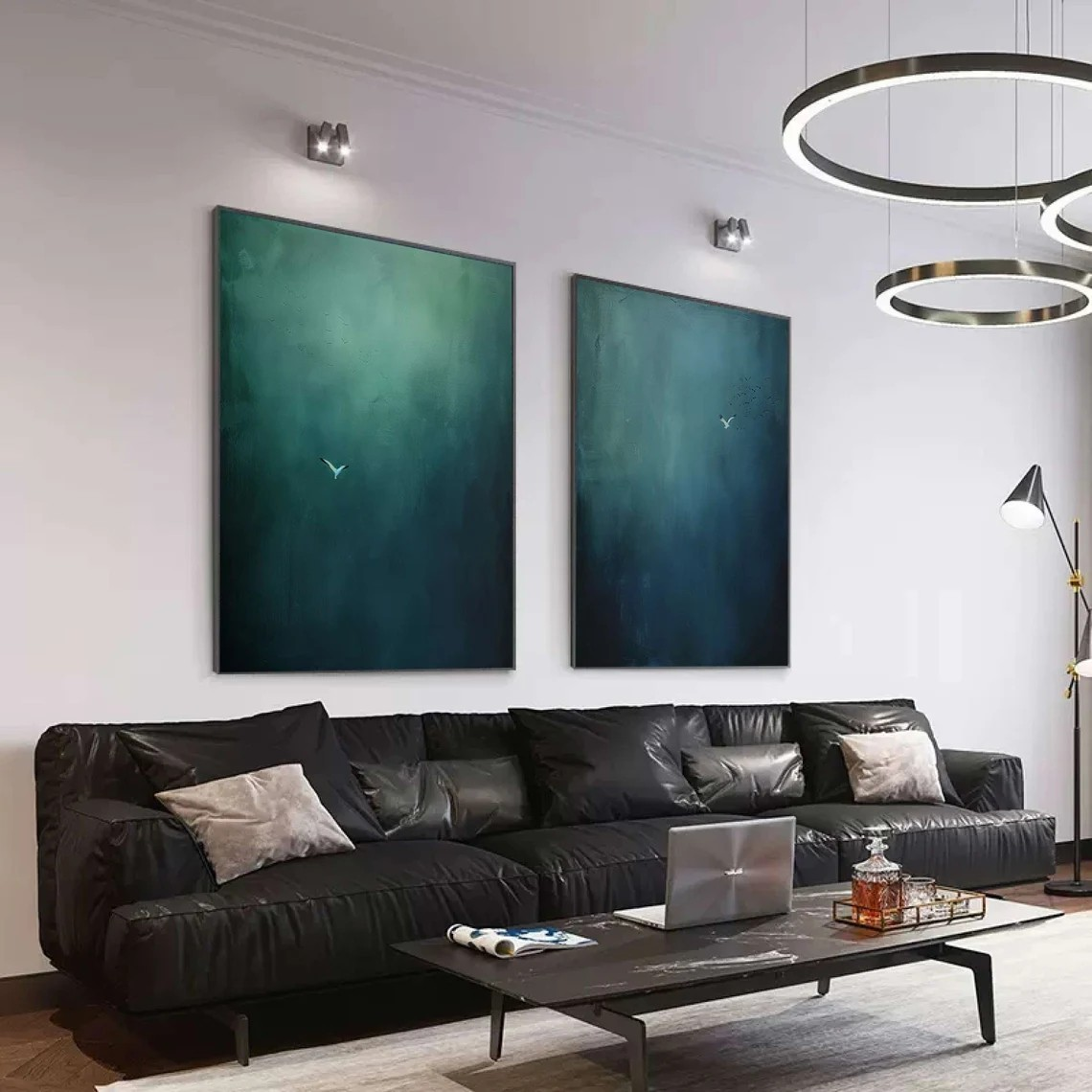 Serene Gradient Landscape Diptych, Minimalist Bird Wall Art #BGA 075