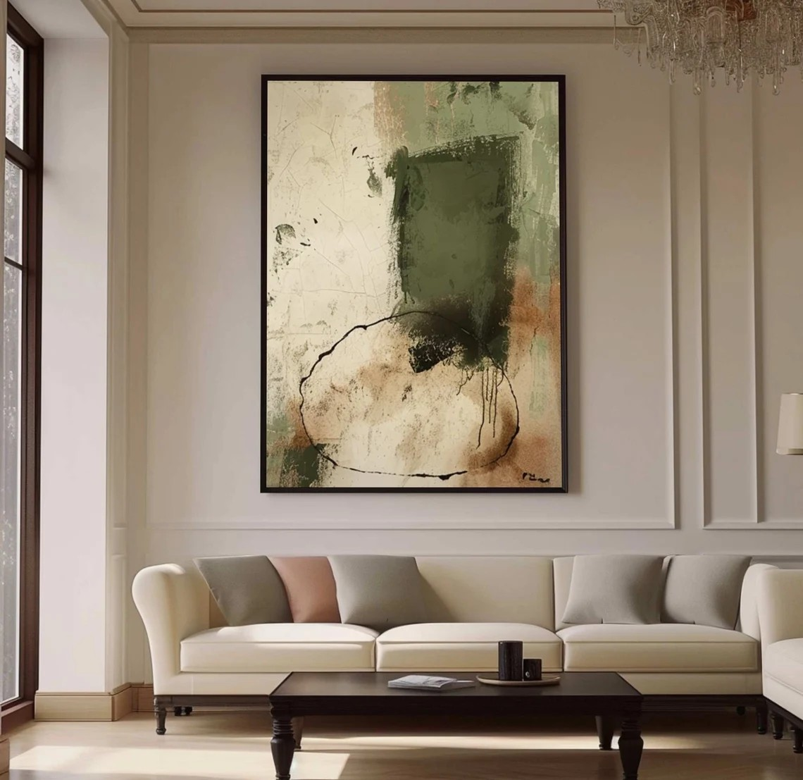 Green & Beige Wabi-Sabi Textured Painting, Contemporary Art #BGA 086