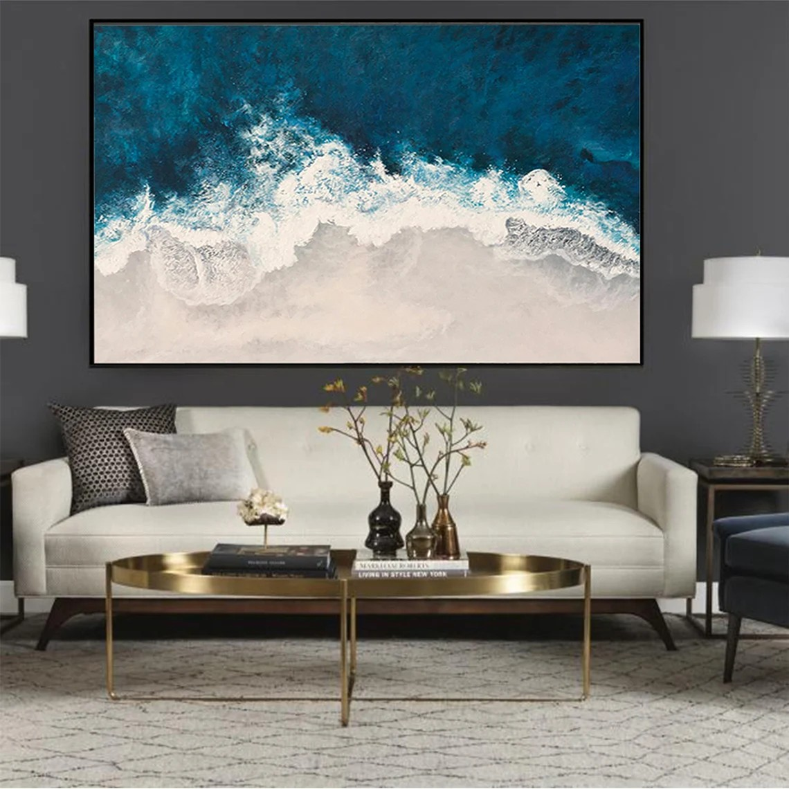 Coastal Wall Art with Deep Blue Ocean and Sand #BGA 010