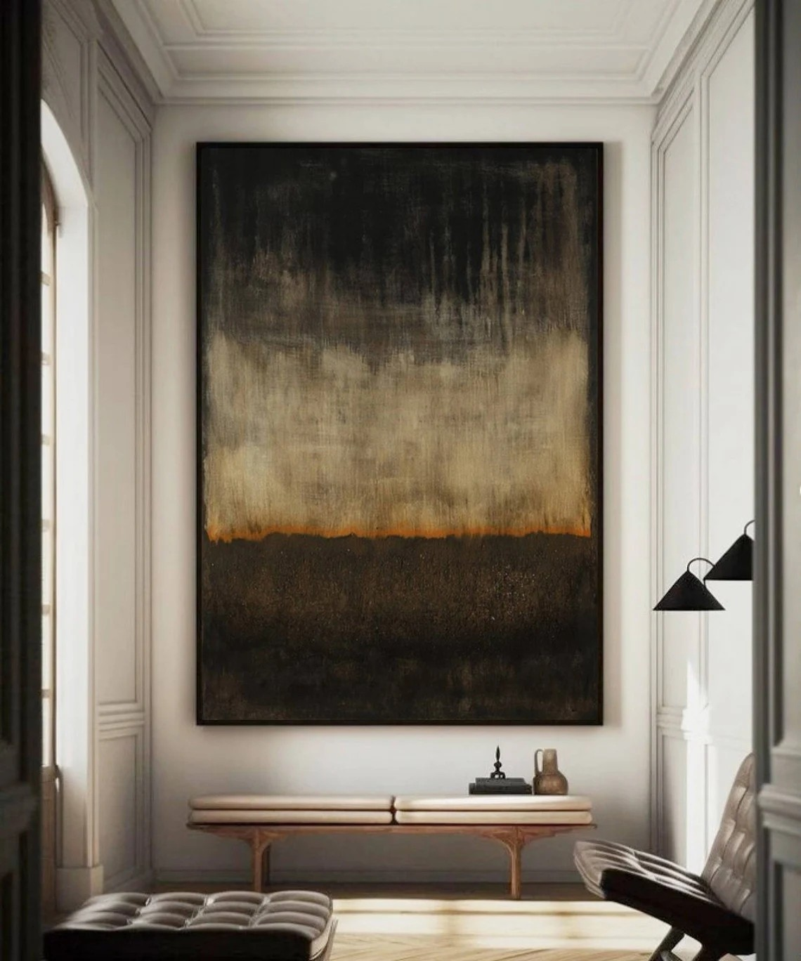Black and Beige Tonal Abstract, Modern Textured Art Piece #BGA 100