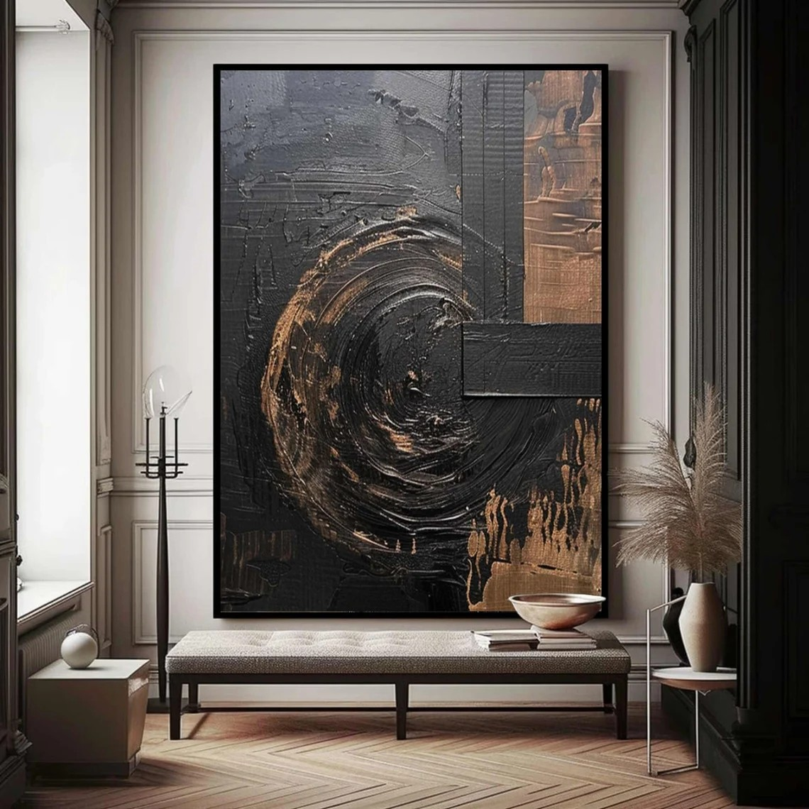 Layered Texture Abstract Art, Black and Bronze Wall Painting #BGA 089