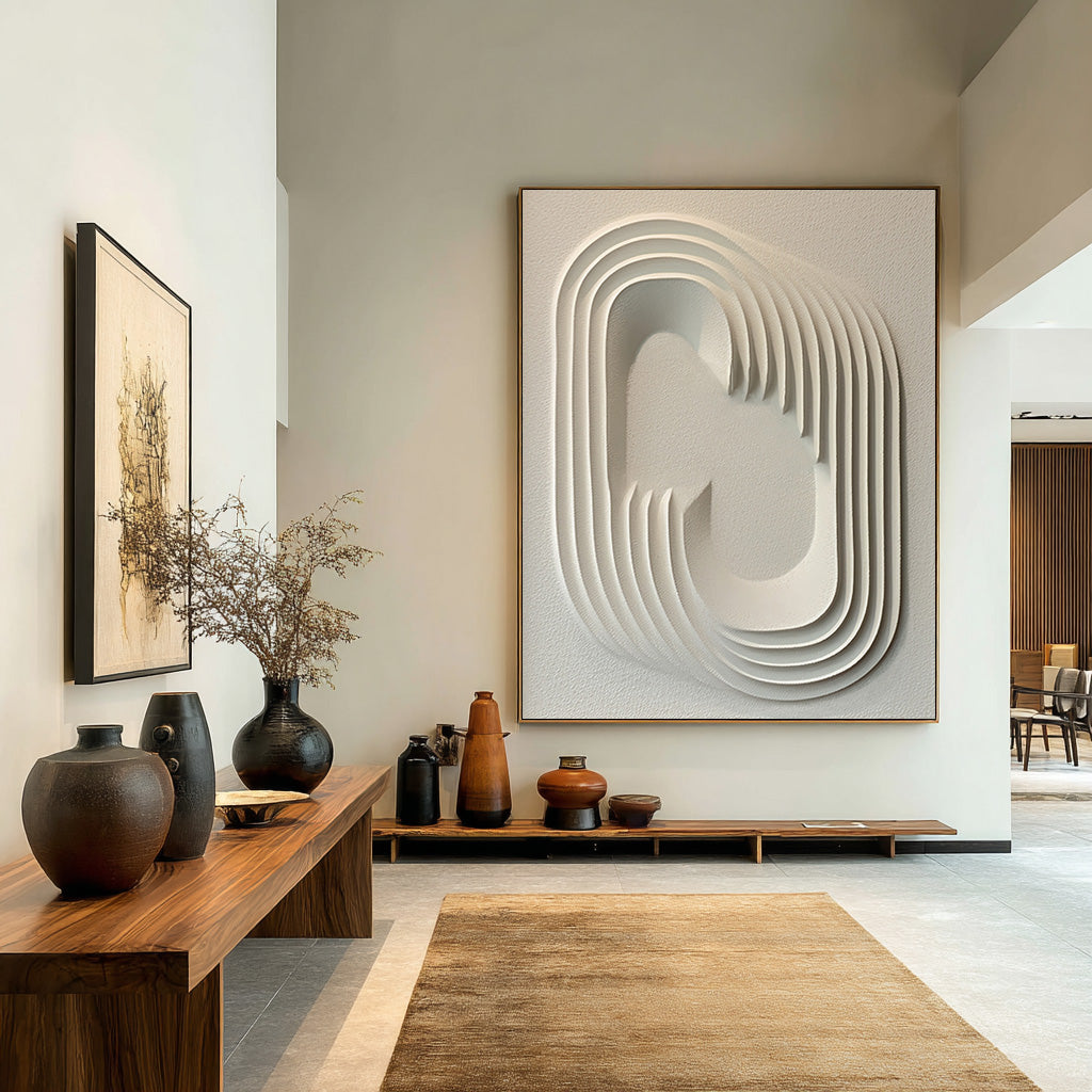 Minimalist White Abstract Painting with Dimensionality #WG 086