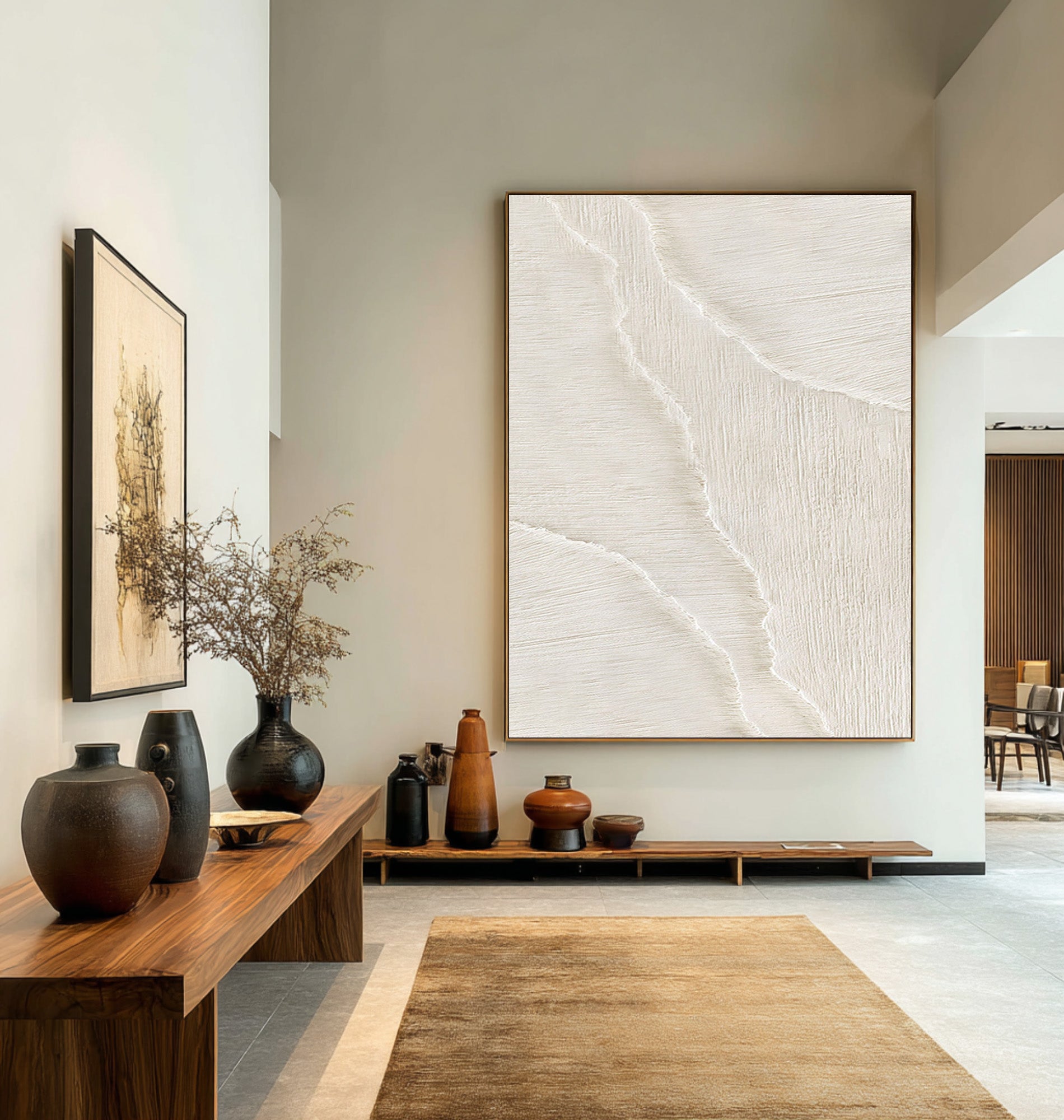 Vertical Textured Wave Art | Minimalist Beige Canvas #WG 068
