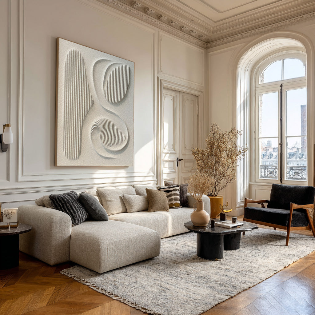 Contemporary White 3D Canvas Art - Textured Abstract Design #WG 083