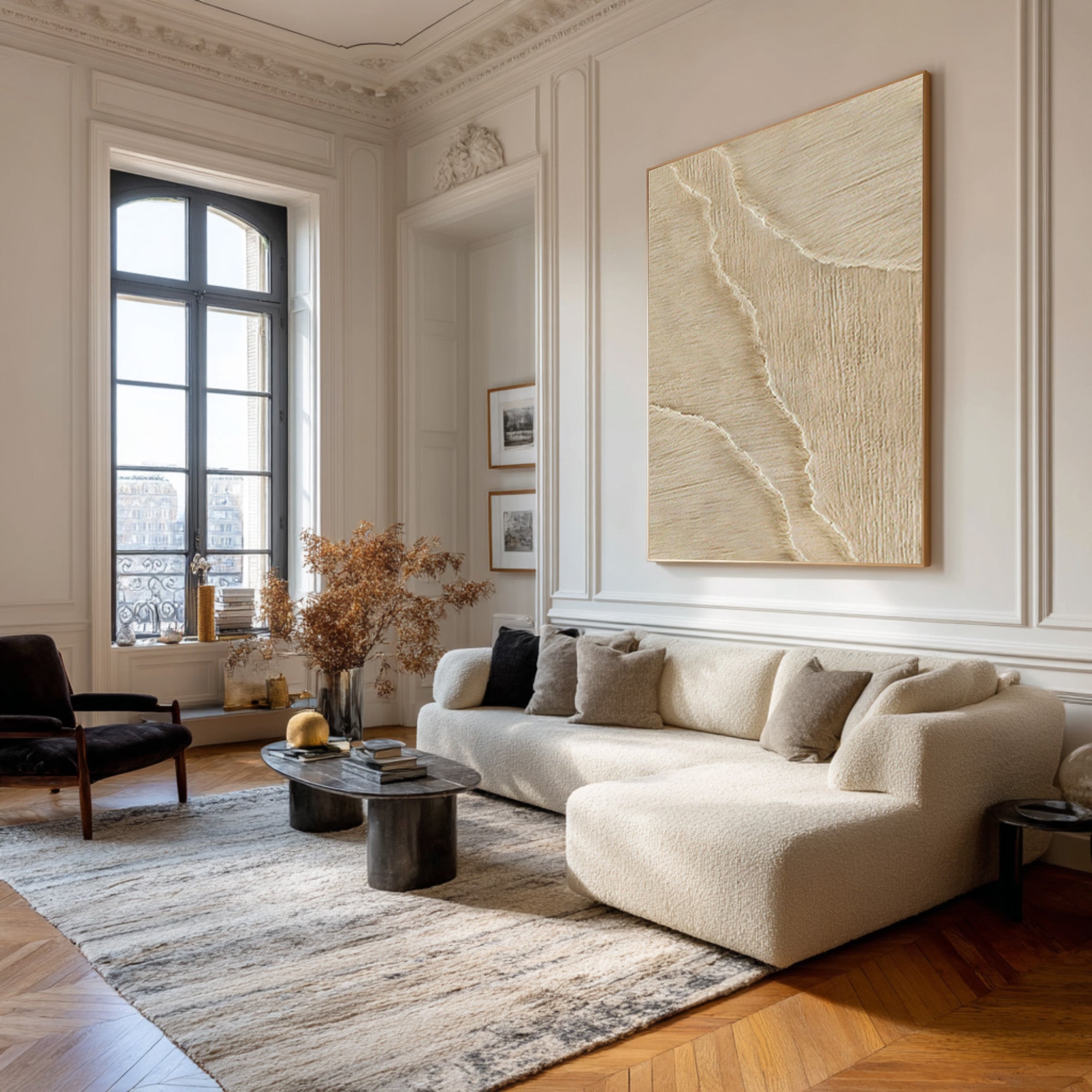 Vertical Textured Abstract Art Minimalist Beige Decor #WG 069