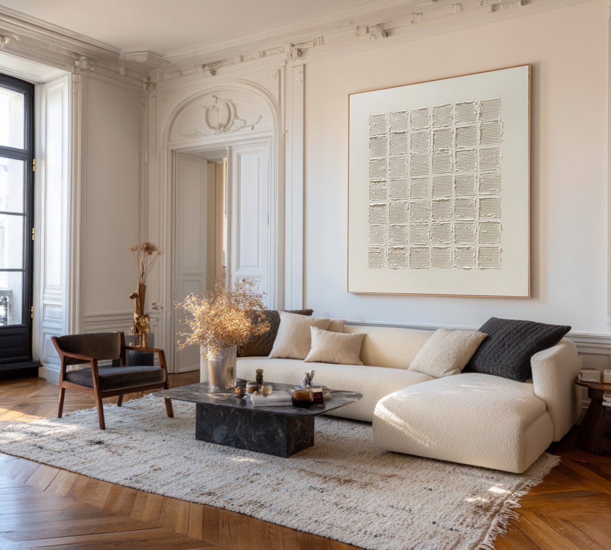 Textured Grid Abstract Art Square Neutral Decor #WG 057